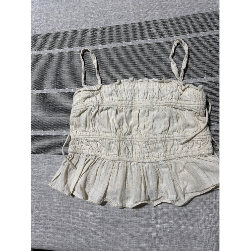 Zara Kids Girls Cream Smocked Peplum Cami Top‎ Gold Metallic Thread Size 10